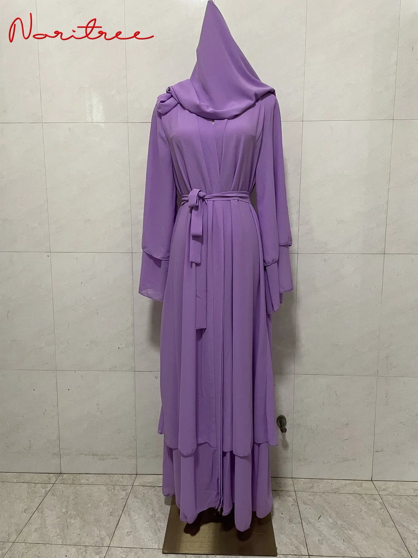 Chiffon Abaya Kimono Cardigan Abayas Casual female With Belt F2664