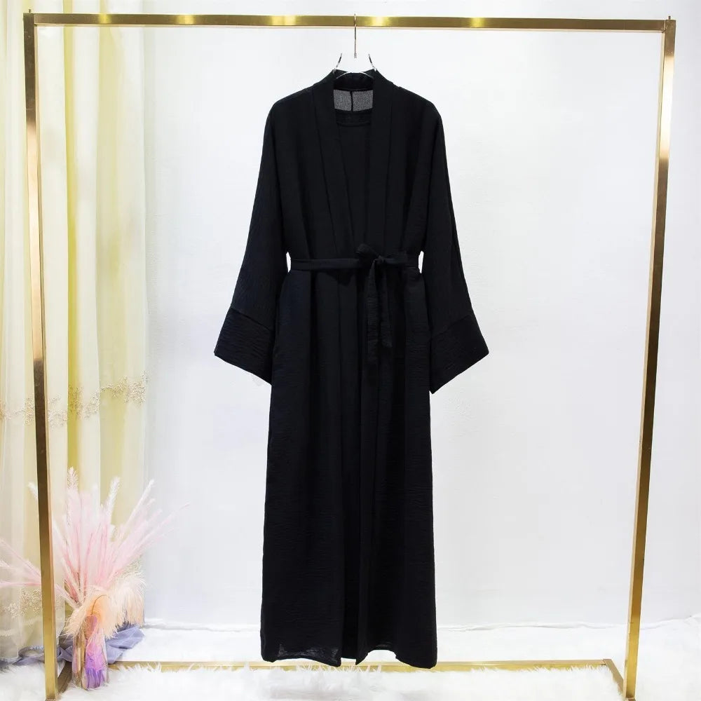 2pics Sets Two Pieces Out Abaya Loose Cardigan Coat Sleeveless Inner with Belt