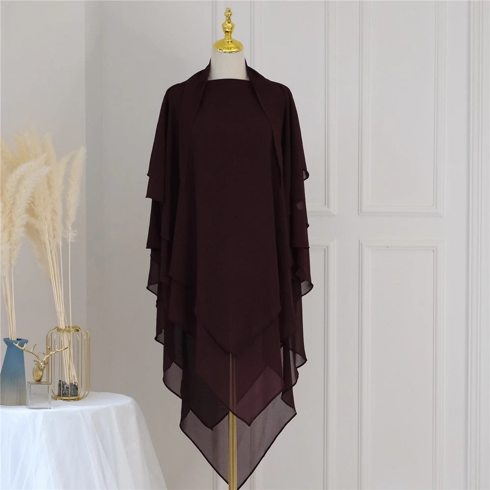 3 Layers Chiffon Long Headcover Headscarf Niqab Headdress