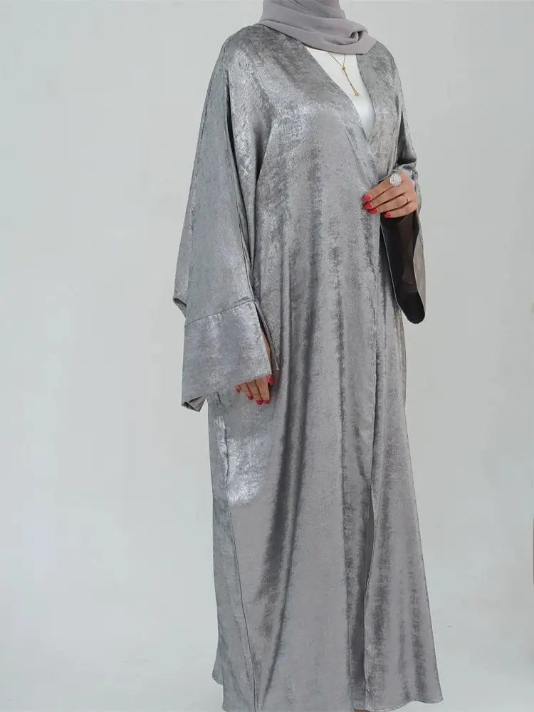 Shiny Batwing Satin Open Kimono Abaya Luxury Abayas Kaftan