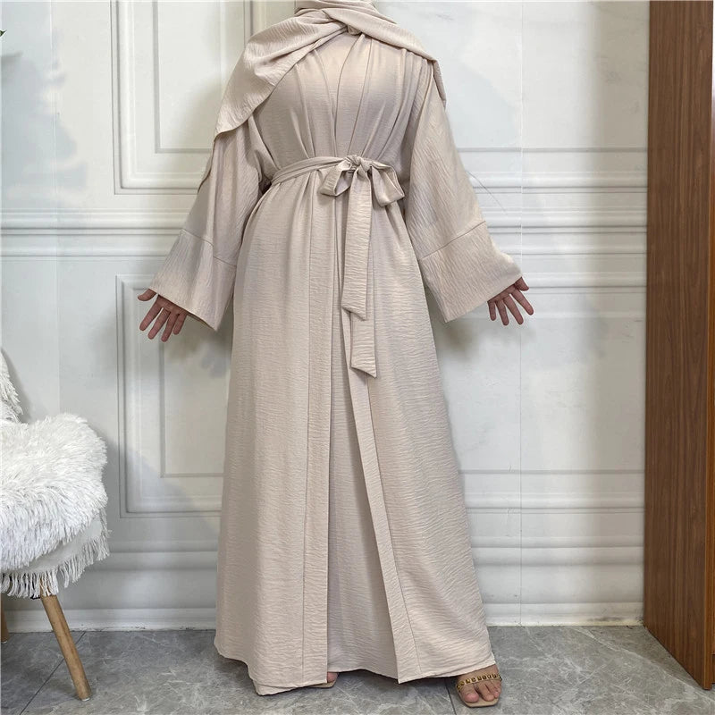Coffee Color2 Piece belt Abaya Set Turkey Bangladesh Hijab Kaftans Ensembles 2025