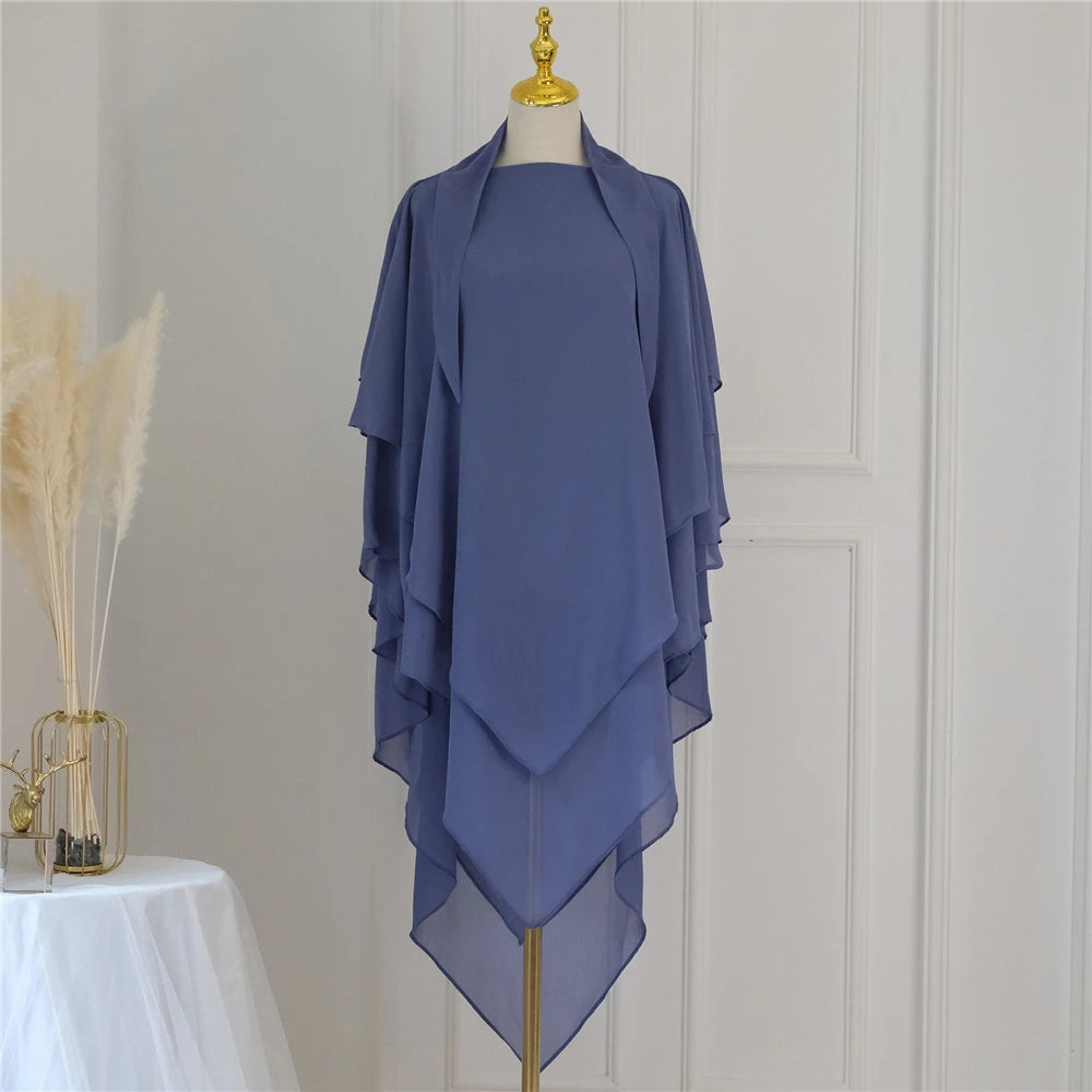 3 Layers Chiffon Long Headcover Headscarf Niqab Headdress