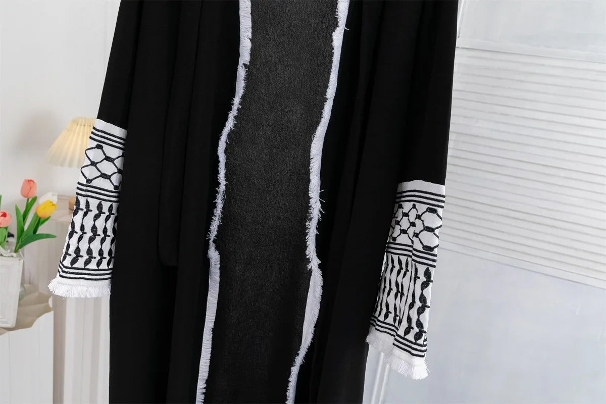 Open Front Abaya Long Sleeve Cardigan Abayas With Belt Maxi 's Tassel Embroidery Kaftan s