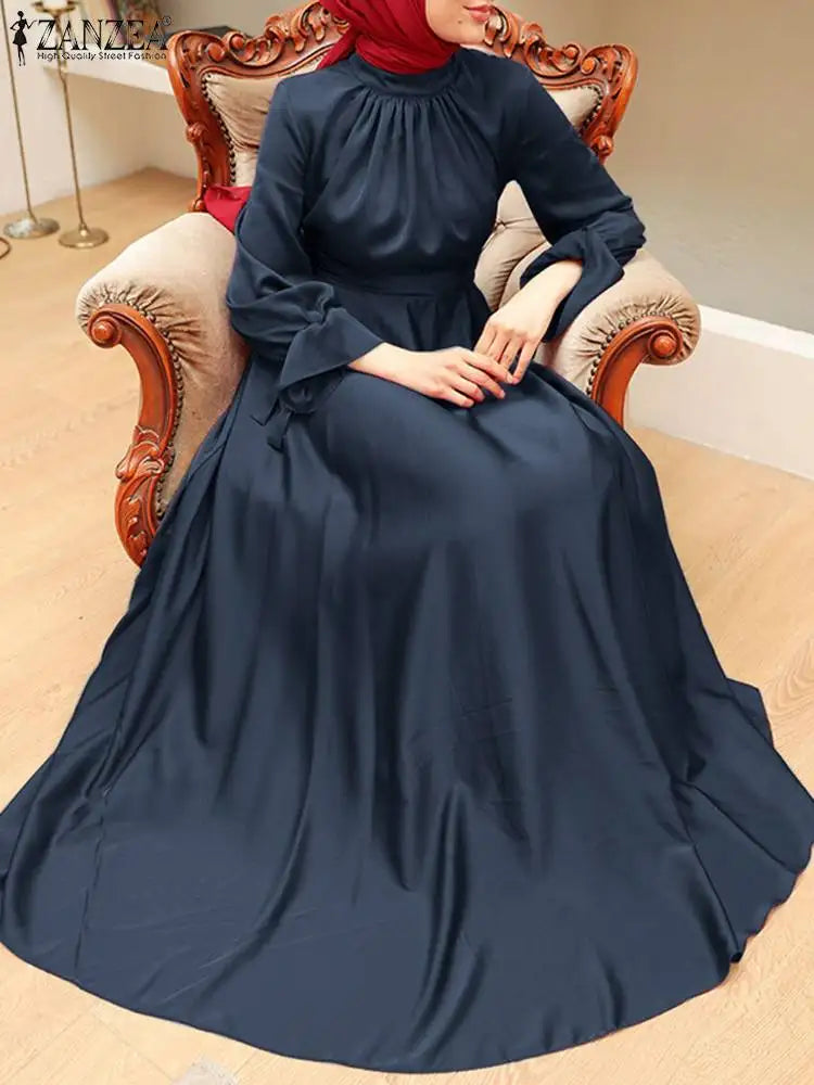 Satin Long Cinched Waist Hijab Abaya s Long Sleeve