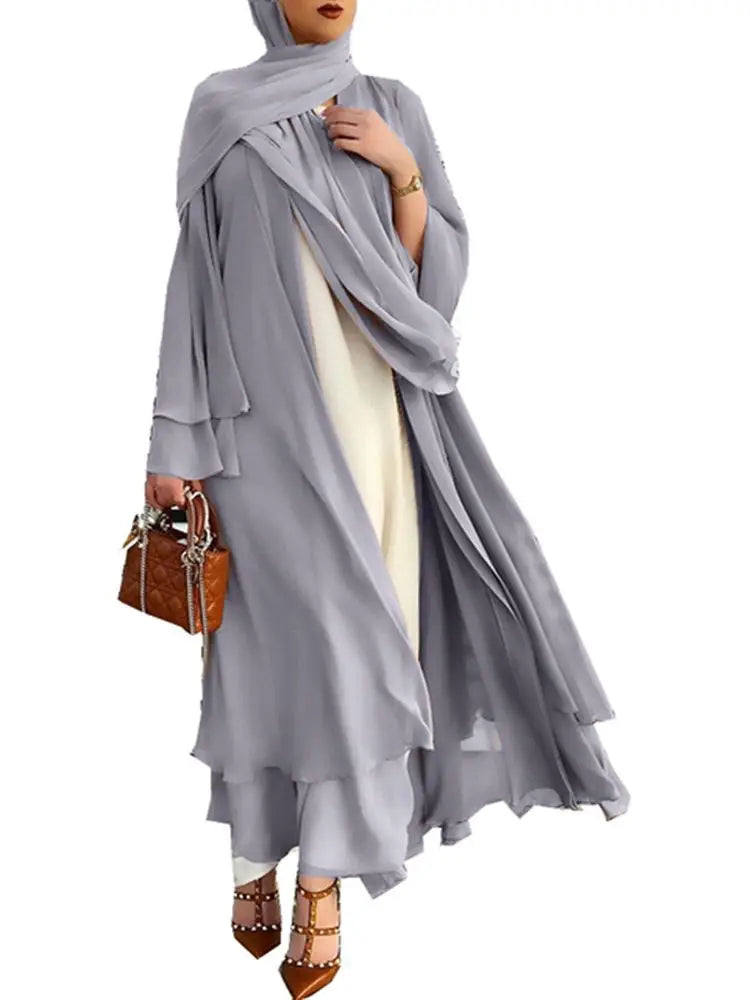Chiffon Abaya Kimono Cardigan Abayas Casual female With Belt F2664