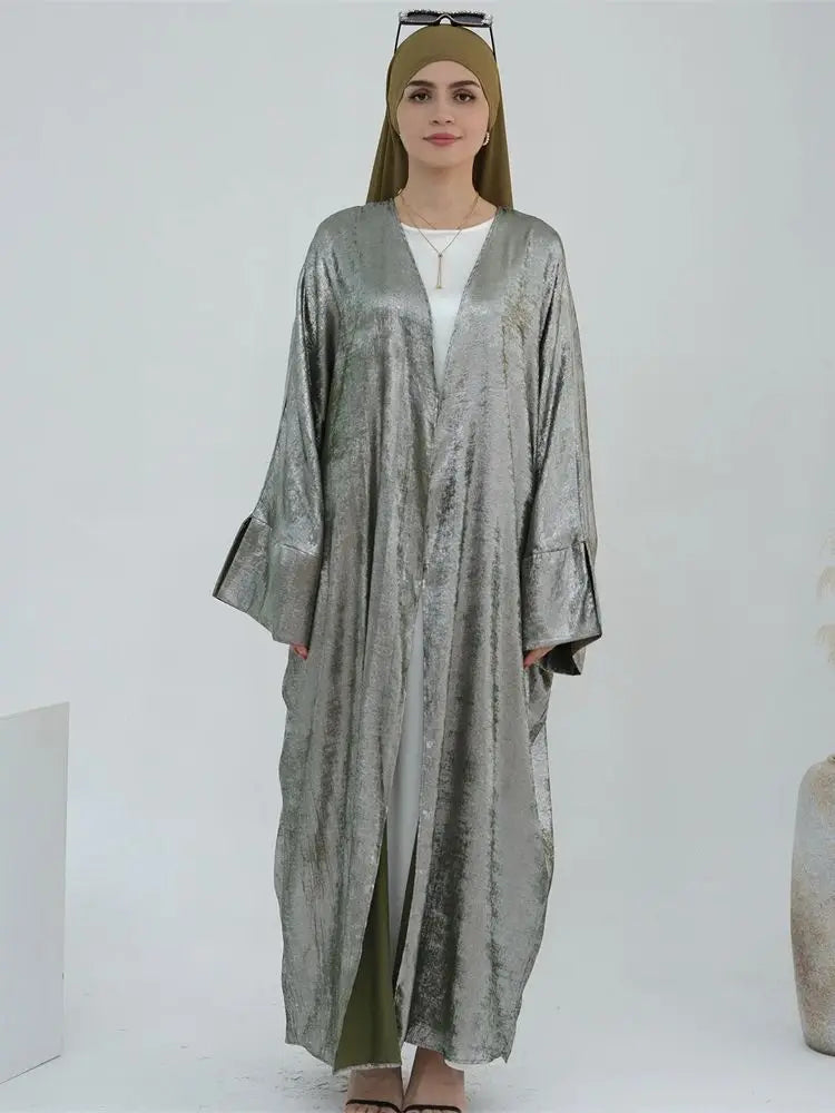 Shiny Batwing Satin Open Kimono Abaya Luxury Abayas Kaftan