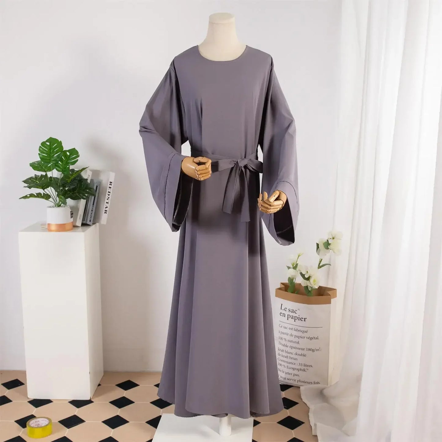 Abayas with Belt Loose Kaftans Full Sleeve