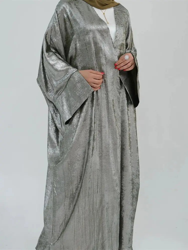 Shiny Batwing Satin Open Kimono Abaya Luxury Abayas Kaftan