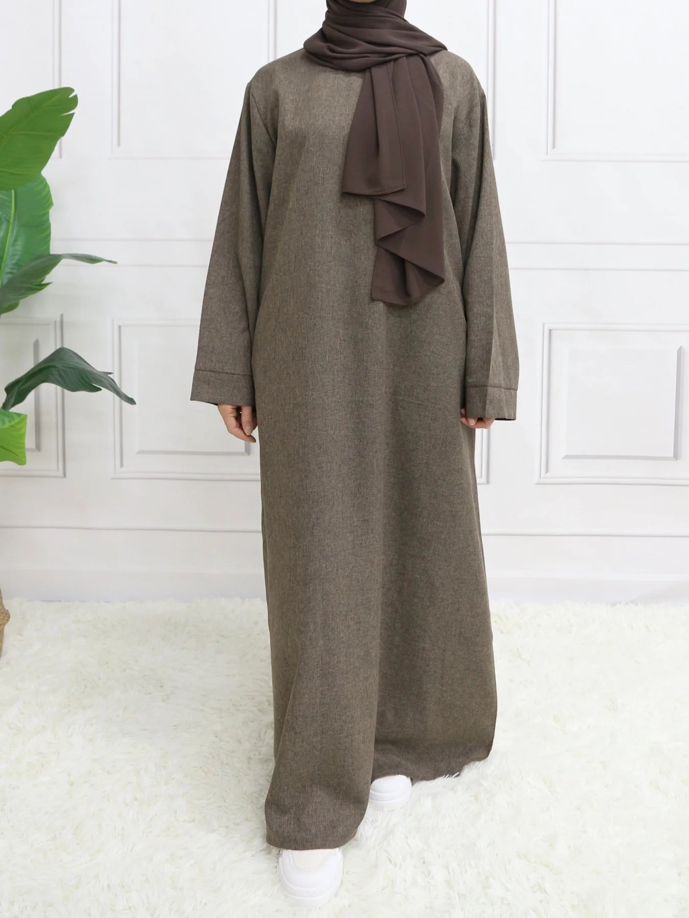 Closed Plain Long Sleeve Abaya Without With Belt Basic Clothes