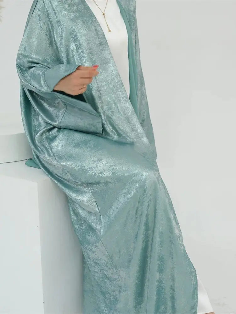 Shiny Batwing Satin Open Kimono Abaya Luxury Abayas Kaftan