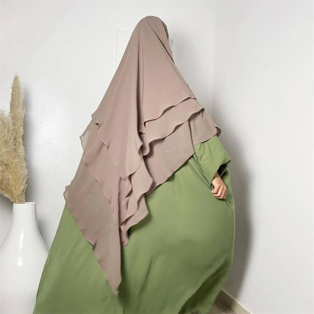 3 Layers Chiffon Long Headcover Headscarf Niqab Headdress