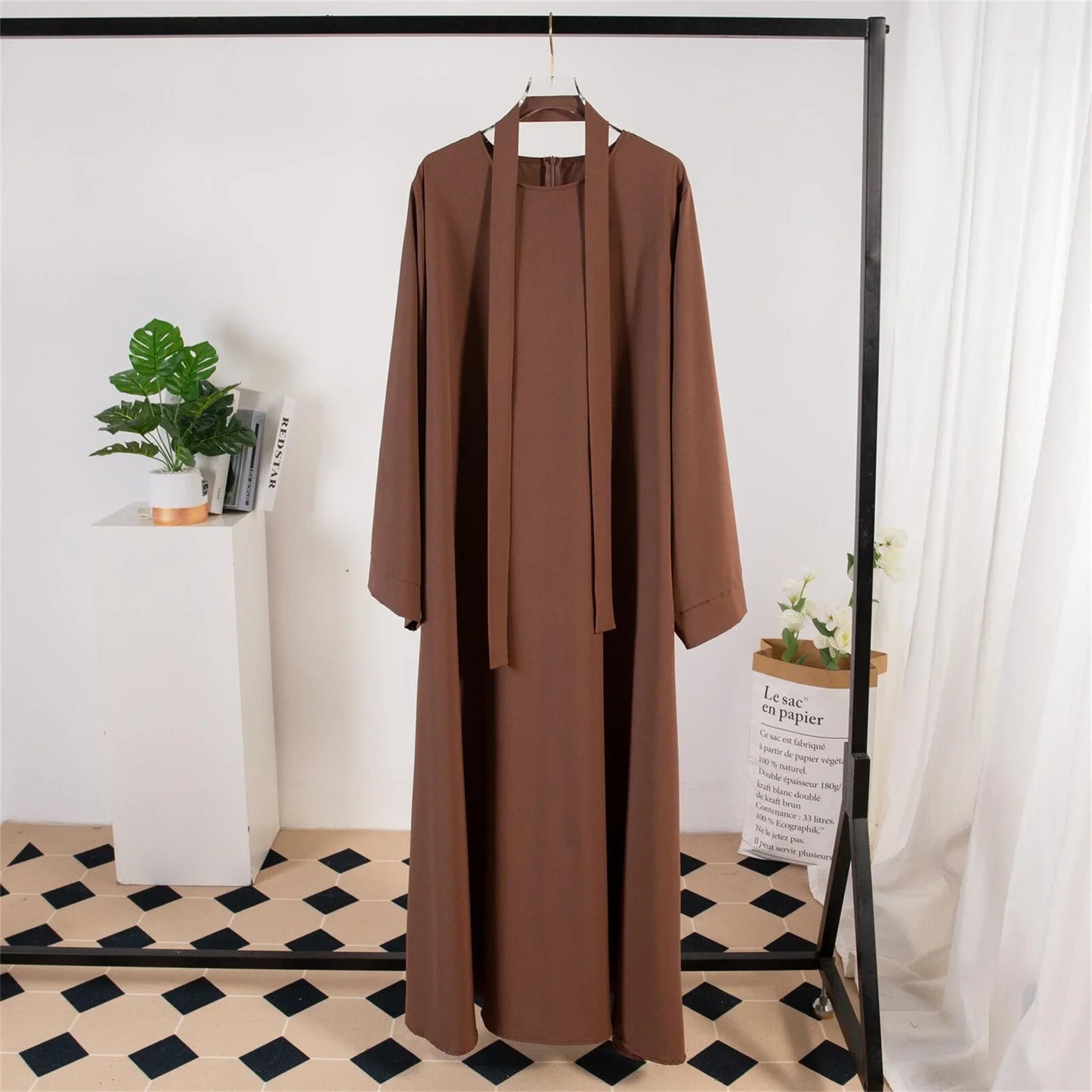 Long Maxi Abaya – Full Sleeve Kaftan with Belt Design