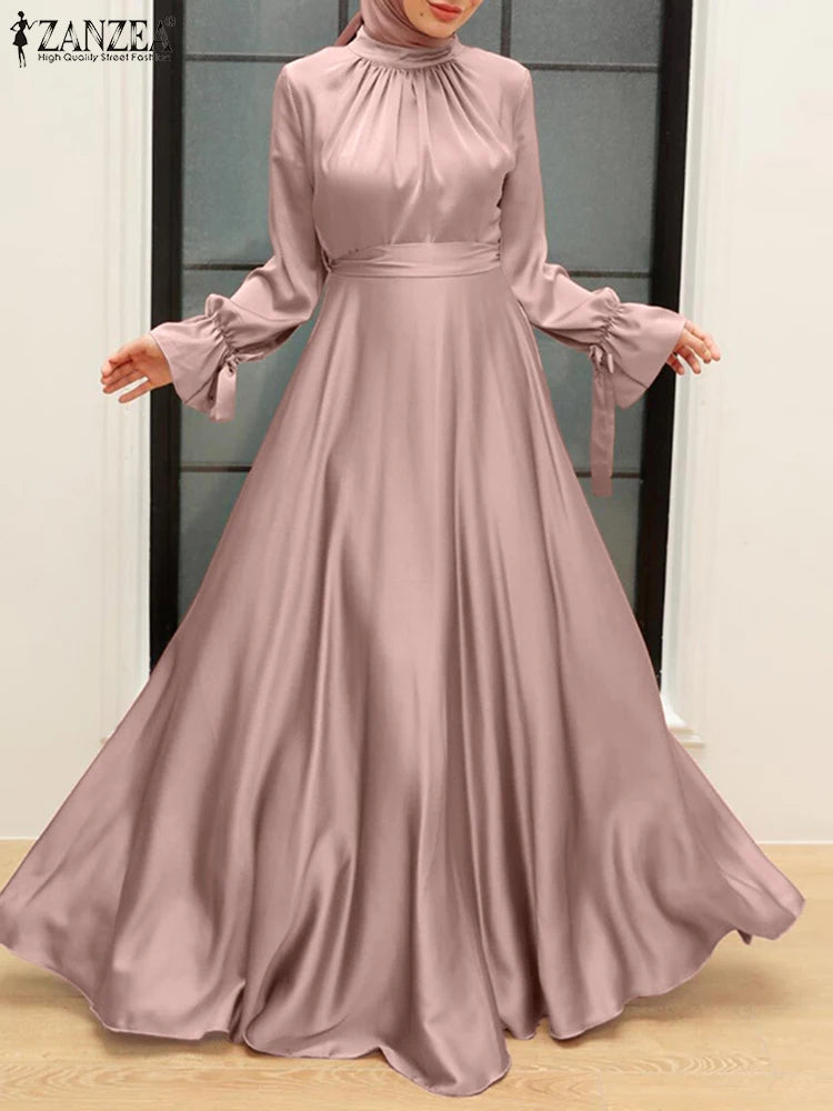 Satin Long Cinched Waist Hijab Abaya s Long Sleeve