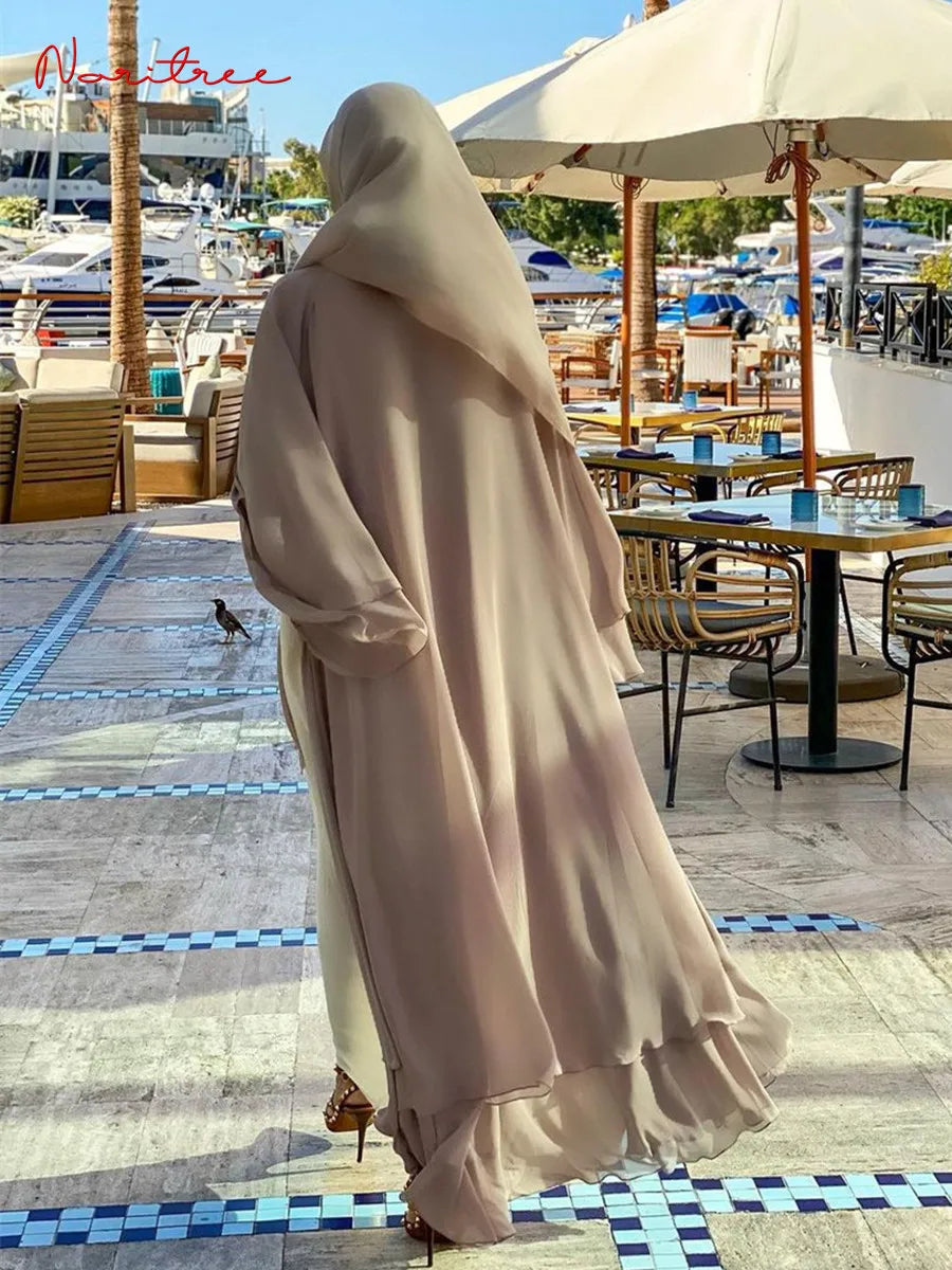 Chiffon Abaya Kimono Cardigan Abayas Casual female With Belt F2664