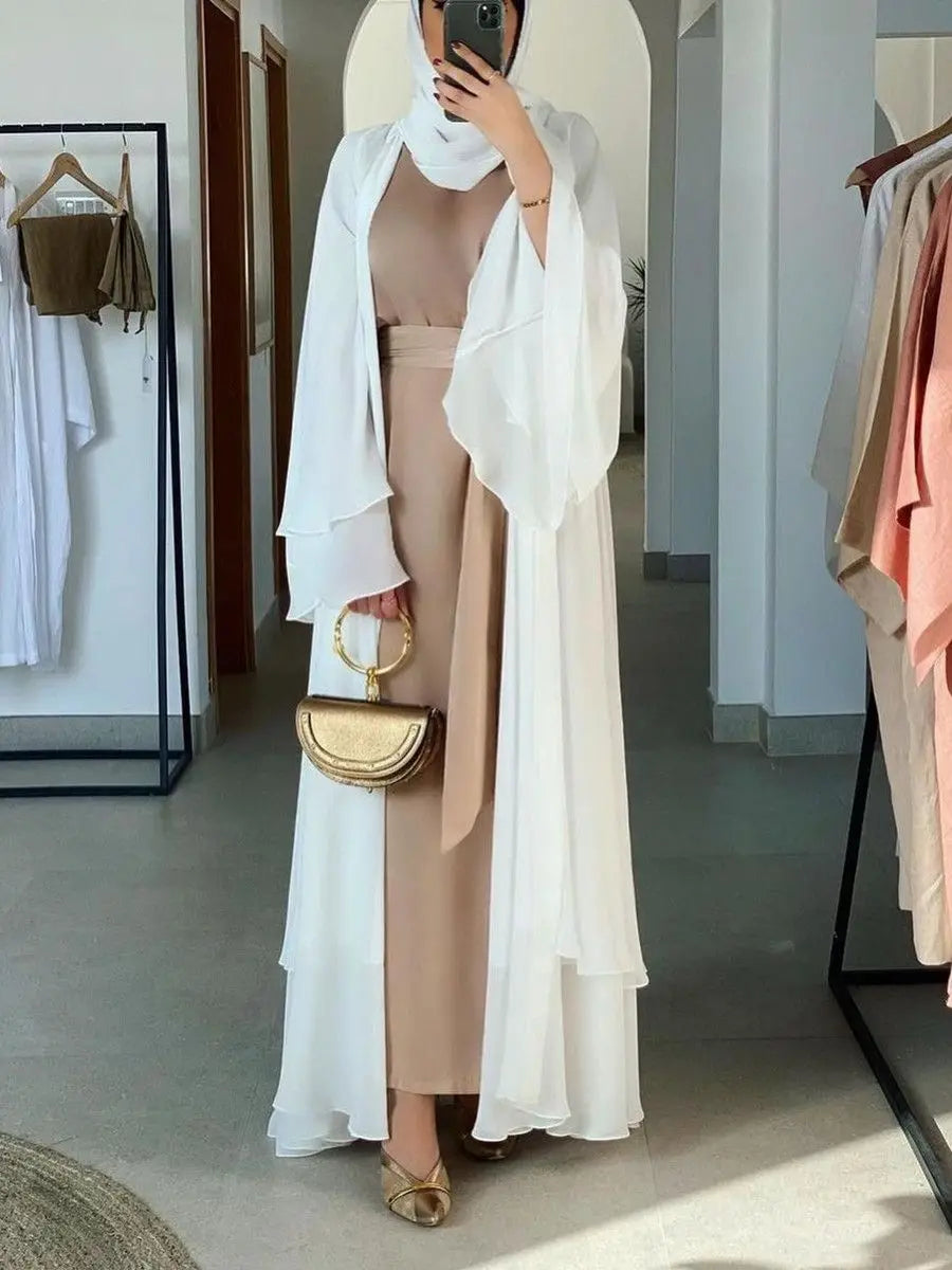 Chiffon Abaya Kimono Cardigan Abayas Casual female With Belt F2664