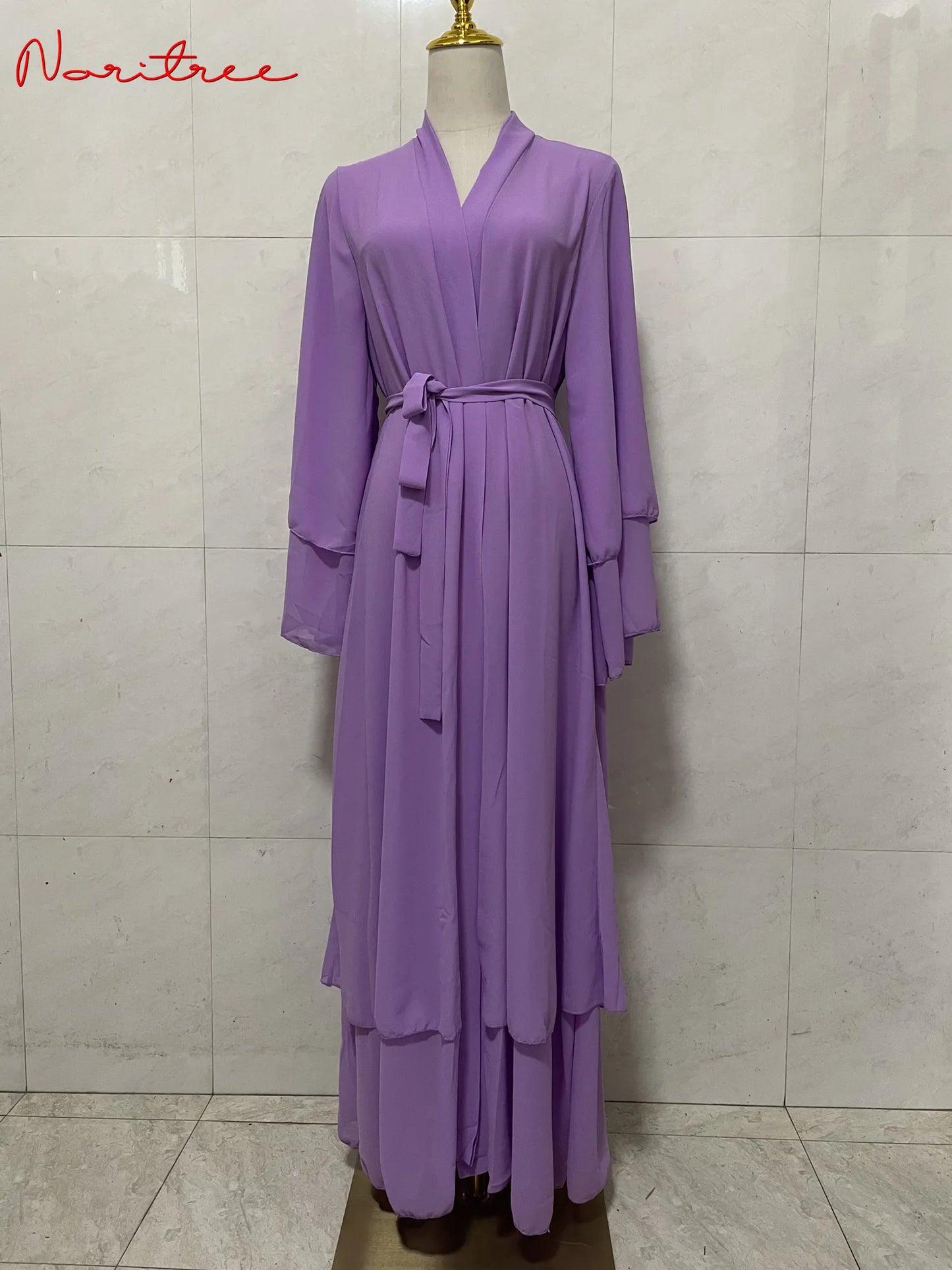 Chiffon Abaya Kimono Cardigan Abayas Casual female With Belt F2664