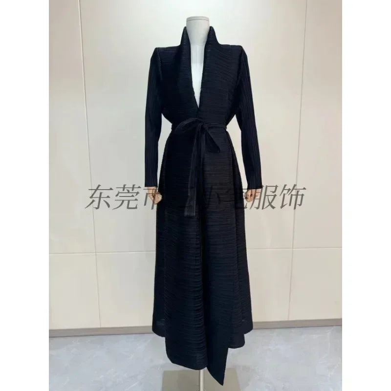 Pleated Trench Coat Vintage Printed Cardigan Loose Plus Size Long Luxury Abaya