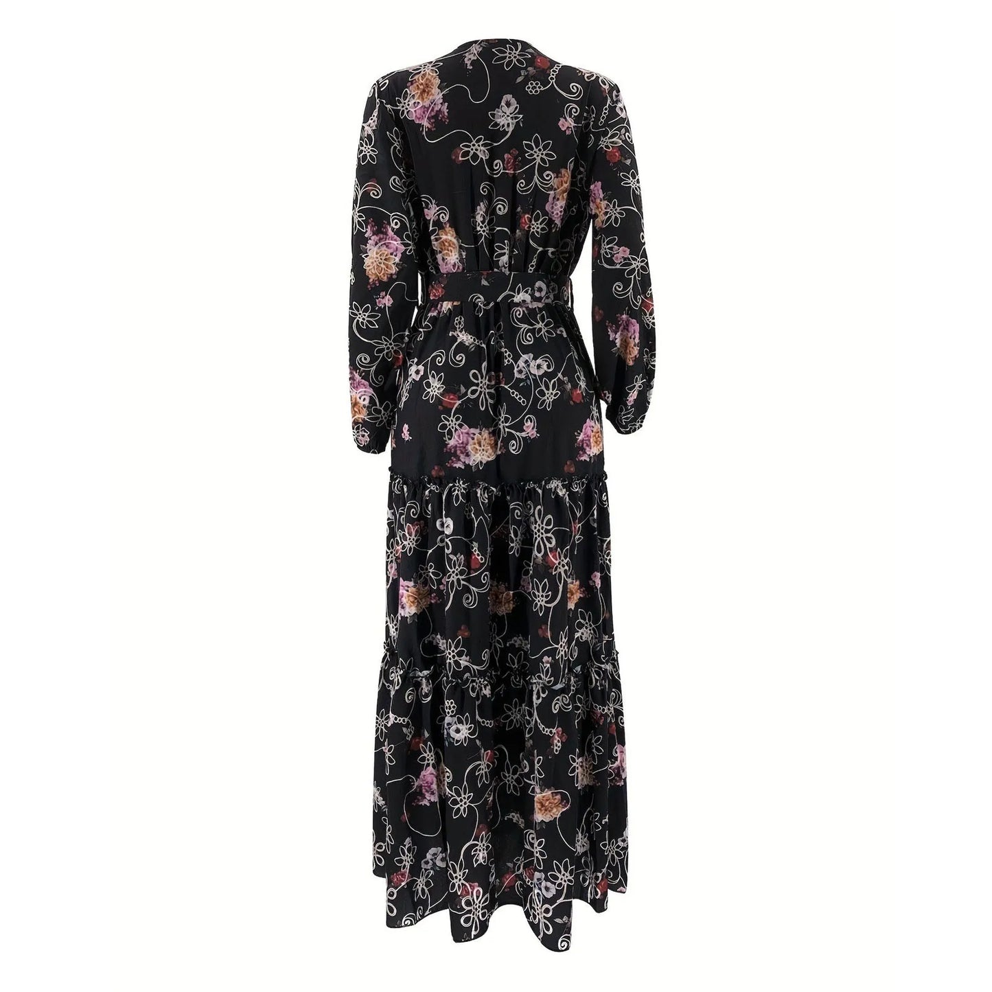 Abaya Turtleneck Floral Print Belted Kaftan Abayas