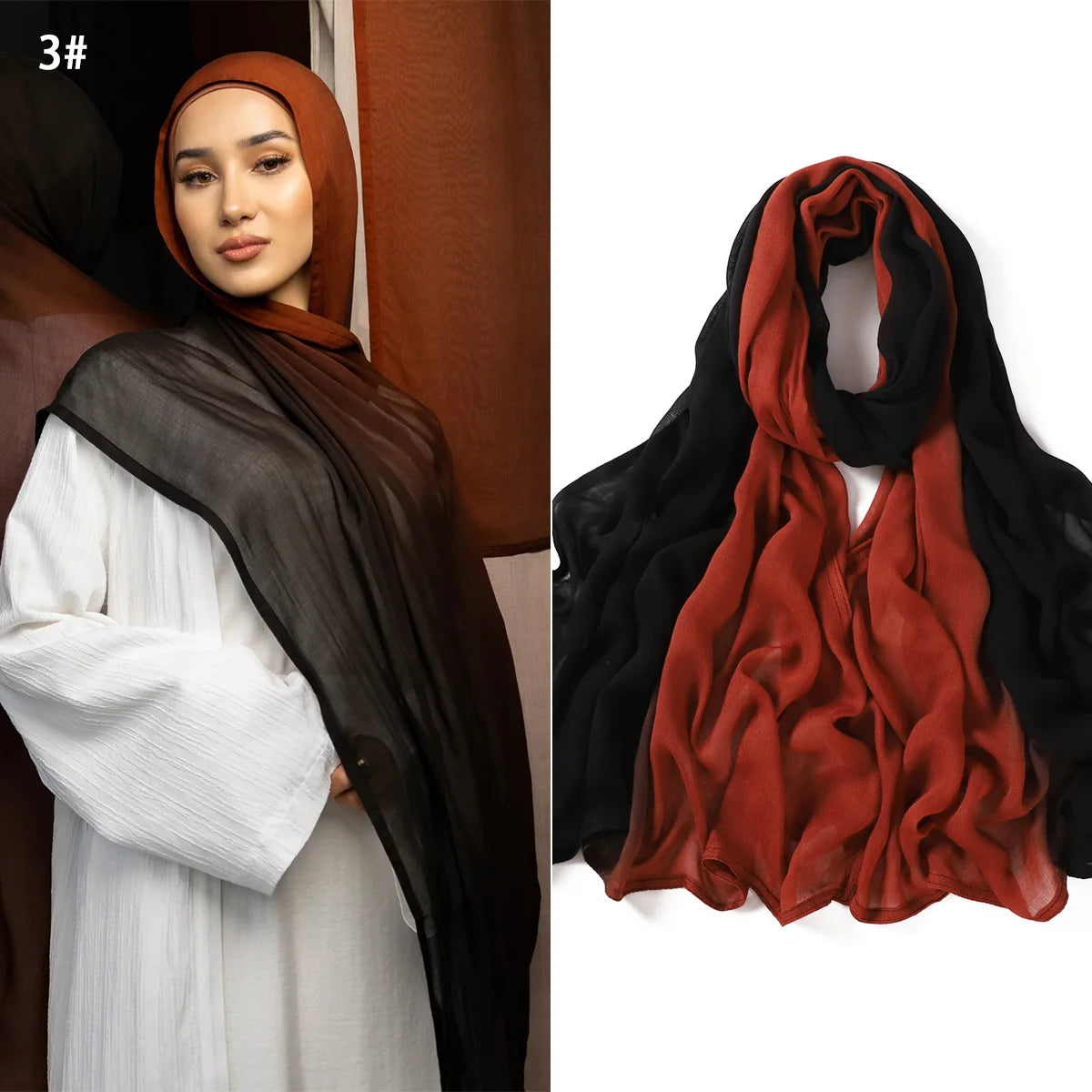 Ombre Fabric Hijab Scarf Double Stitches Edge Cotton Viscose Scarf Soft Lightweight Shawl Rayon Scarf Hijab