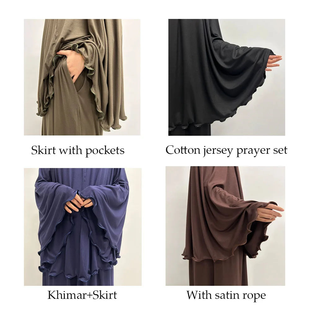 Cotton Jersey Set Stretchy Satin Rope Instant Skirt Pockets 2 Piece