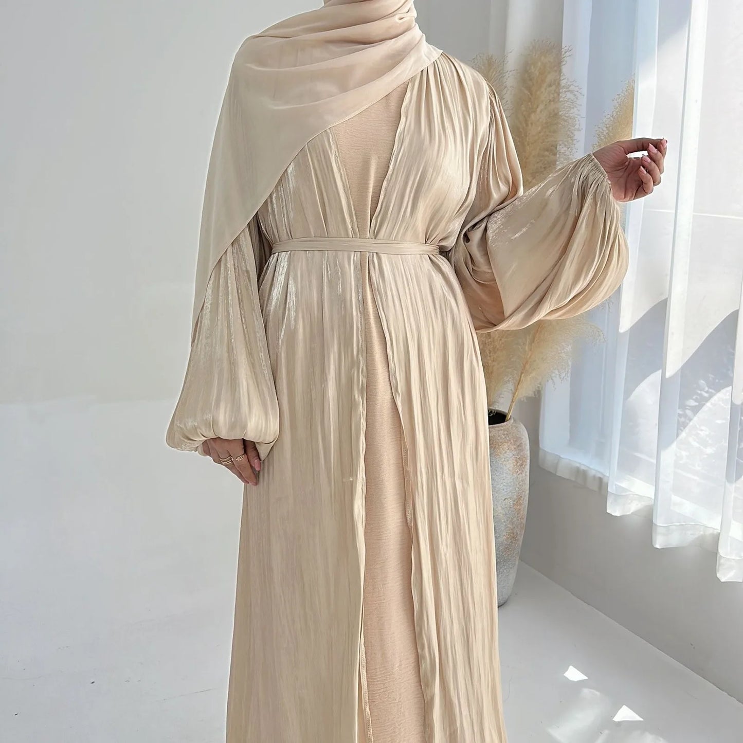 Luxury Abaya Musulman With Hijab 'S Belted Sets Moroccan Caftan