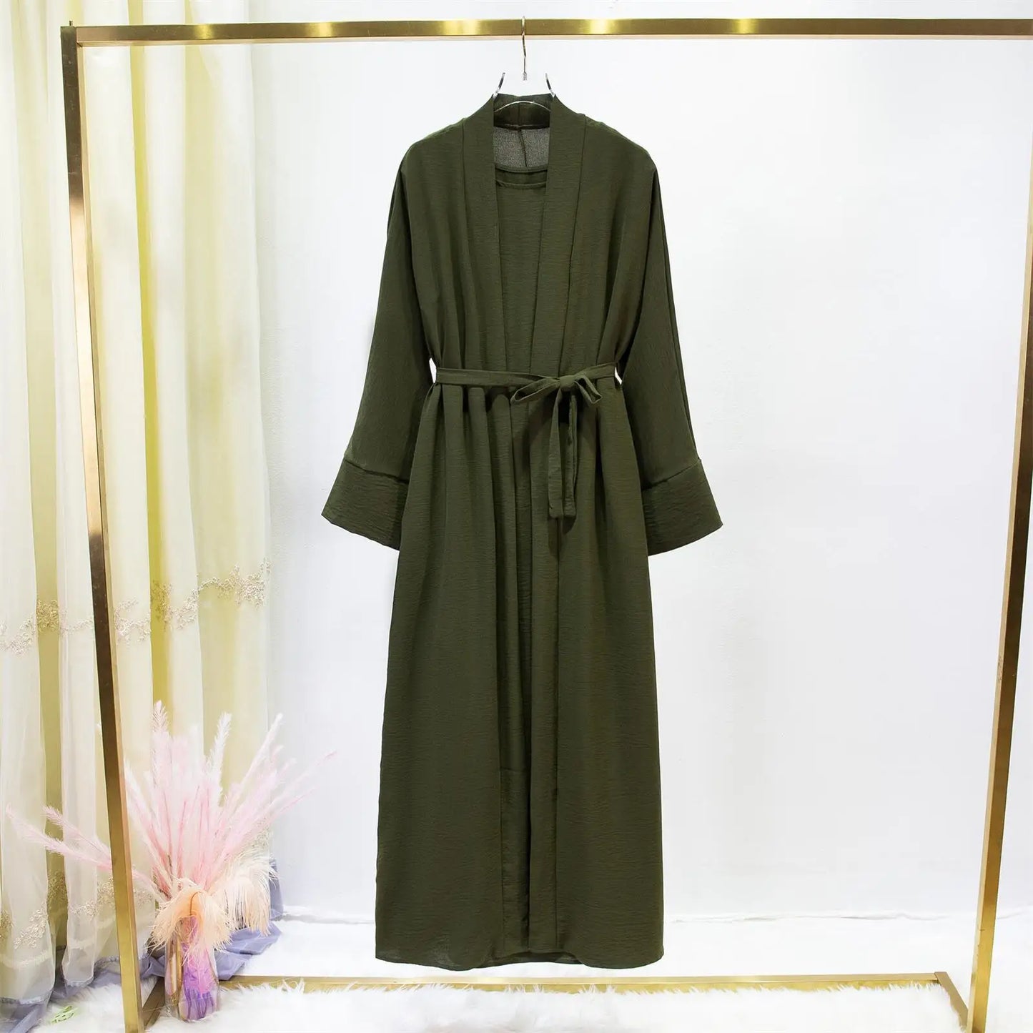 2pics Sets Two Pieces Out Abaya Loose Cardigan Coat Sleeveless Inner with Belt