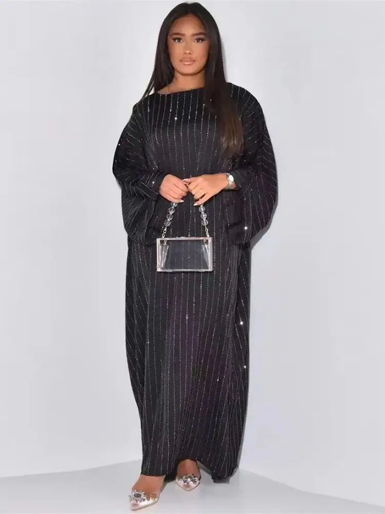 Black Satin Batwing Abaya Luxury e Kaftan