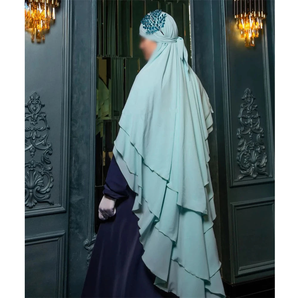 3 Layers Chiffon Long Headcover Headscarf Niqab Headdress