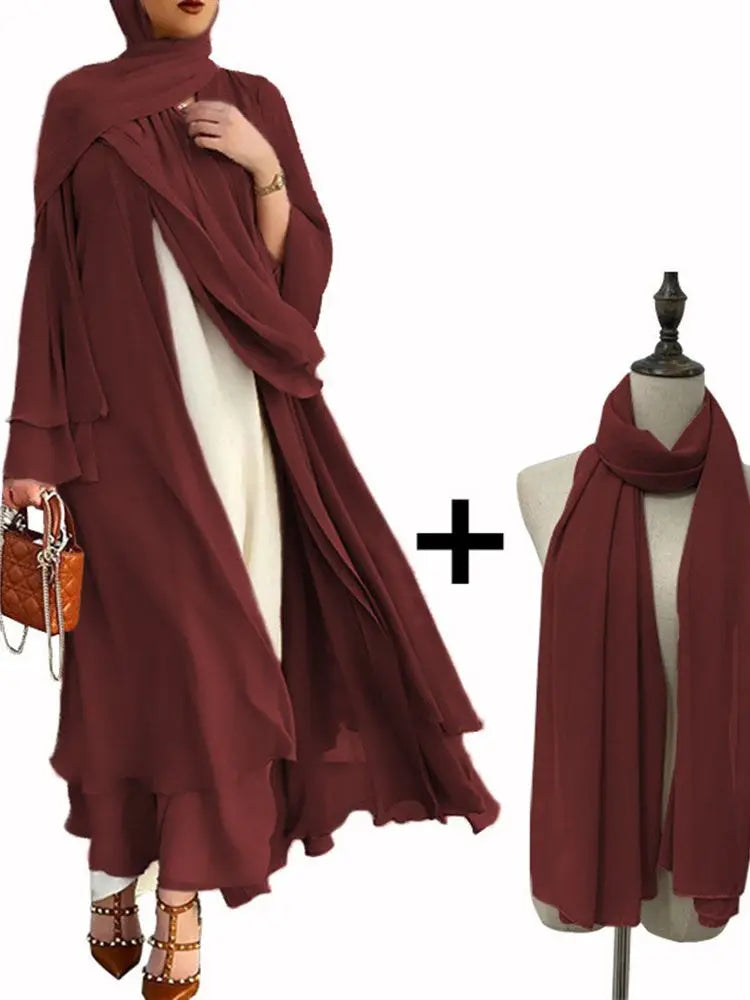 Chiffon Abaya Kimono Cardigan Abayas Casual female With Belt F2664