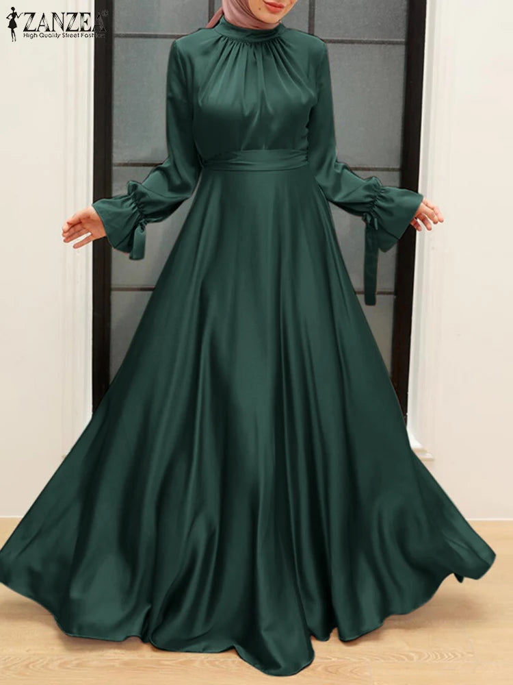 Satin Long Cinched Waist Hijab Abaya s Long Sleeve