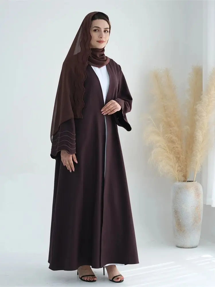 Gray Black Abaya Kimono Hijab Set Kebaya Kaftan Djellaba