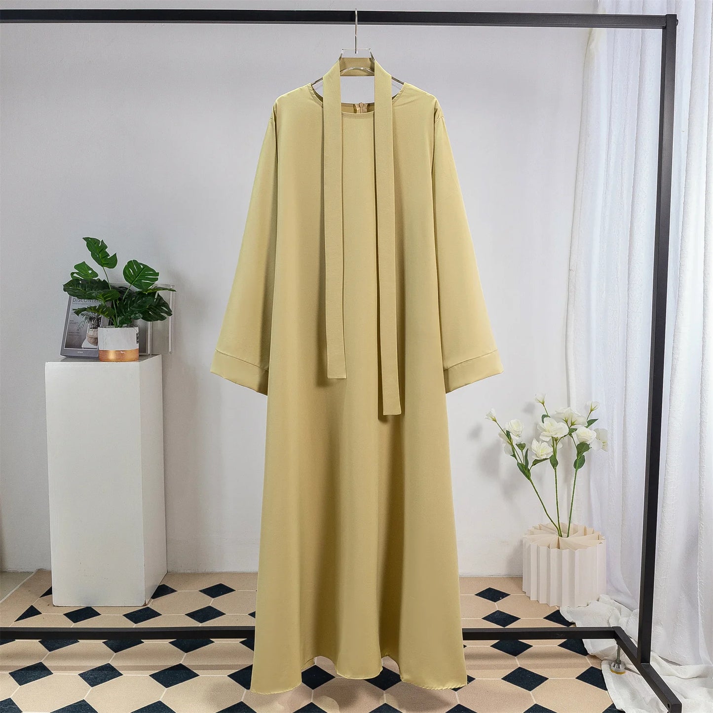 Long Maxi Abaya – Full Sleeve Kaftan with Belt Design