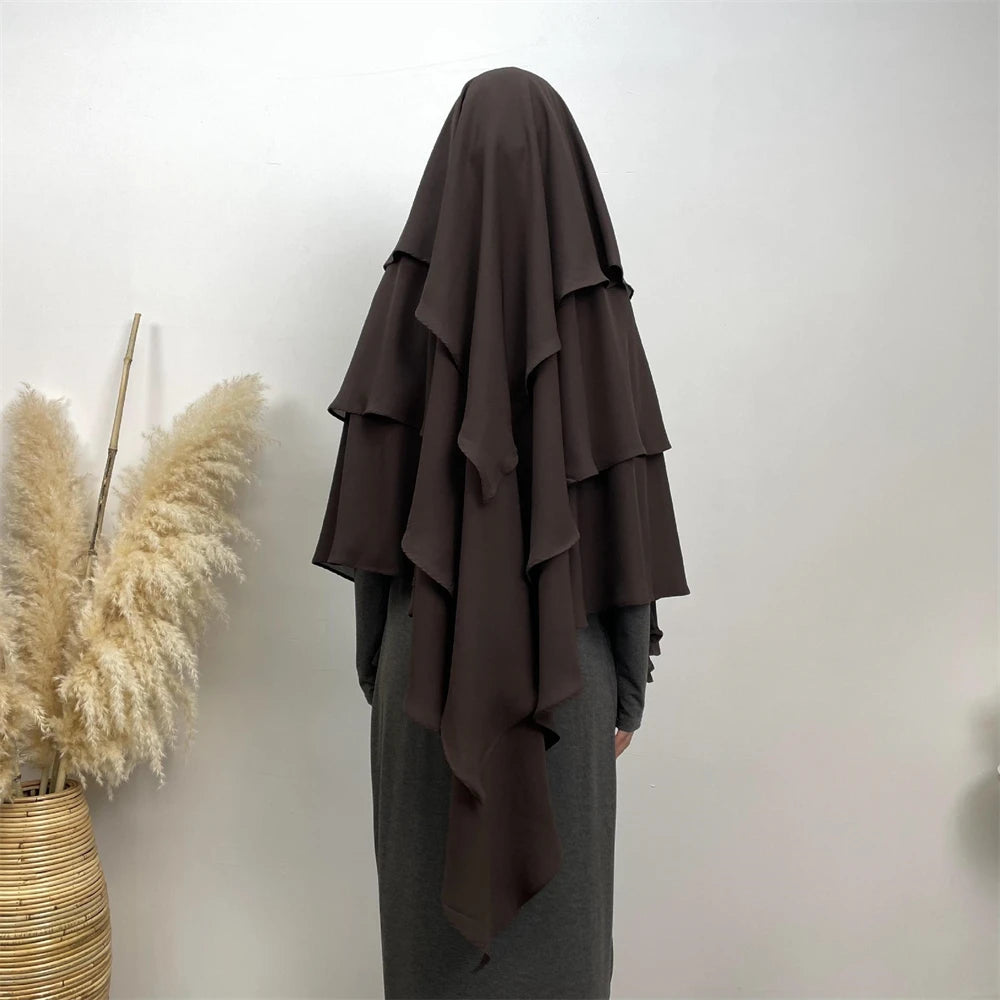 3 Layers Chiffon Long Headcover Headscarf Niqab Headdress