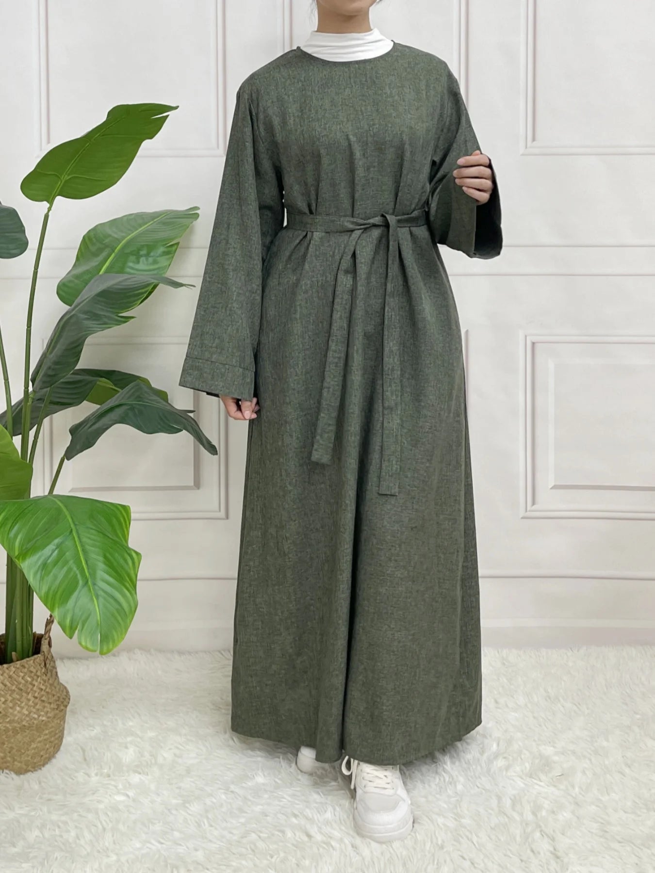Closed Plain Long Sleeve Abaya Without With Belt Basic Clothes