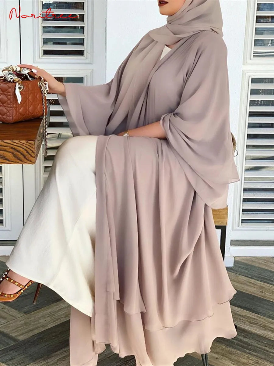 Chiffon Abaya Kimono Cardigan Abayas Casual female With Belt F2664