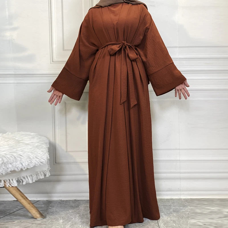 Coffee Color2 Piece belt Abaya Set Turkey Bangladesh Hijab Kaftans Ensembles 2025