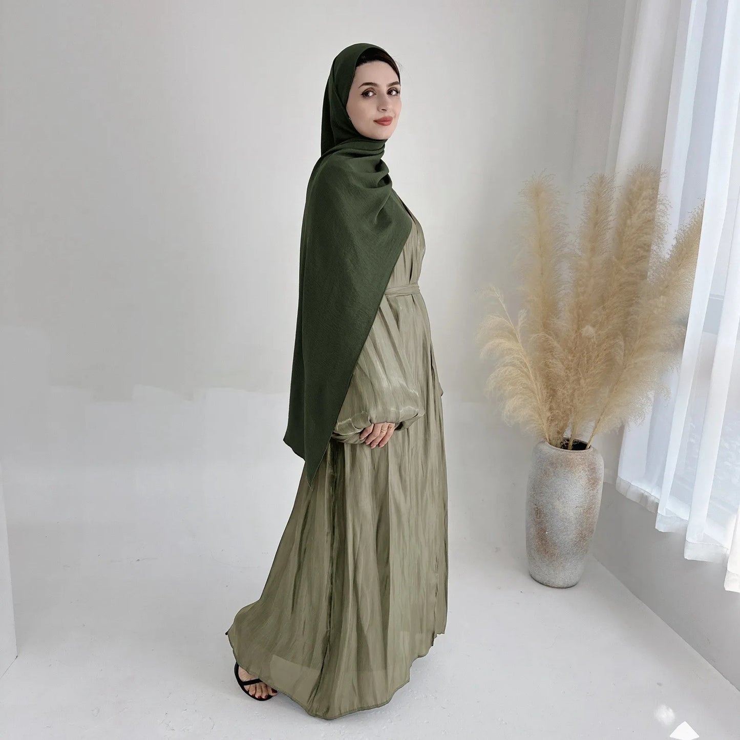 Luxury Abaya Musulman With Hijab 'S Belted Sets Moroccan Caftan