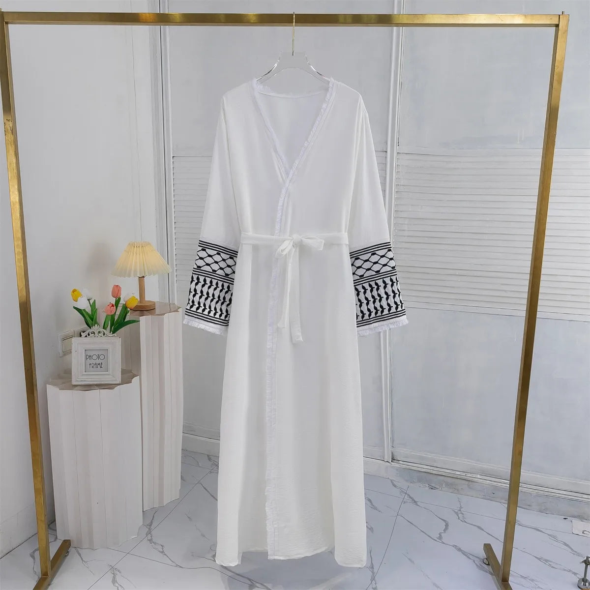 Open Front Abaya Long Sleeve Cardigan Abayas With Belt Maxi 's Tassel Embroidery Kaftan s
