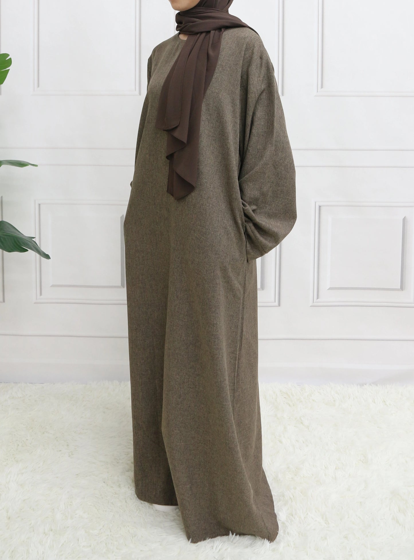 Closed Plain Long Sleeve Abaya Without With Belt Basic Clothes