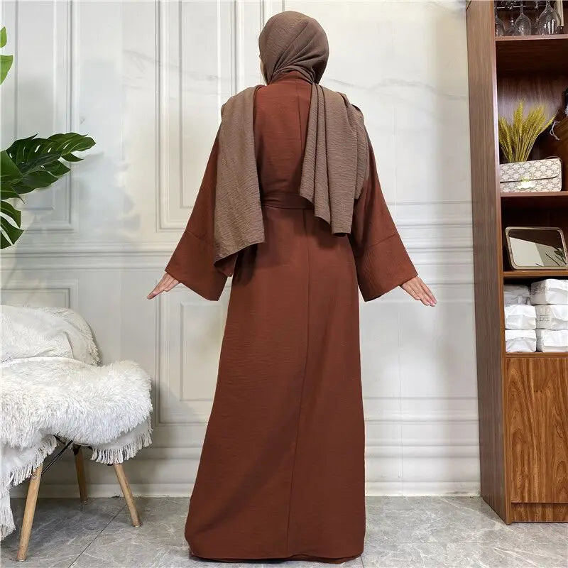 Coffee Color2 Piece belt Abaya Set Turkey Bangladesh Hijab Kaftans Ensembles 2025