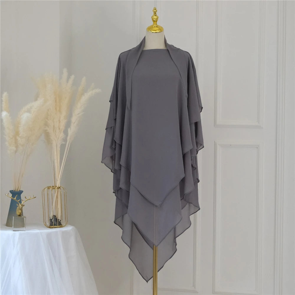 3 Layers Chiffon Long Headcover Headscarf Niqab Headdress