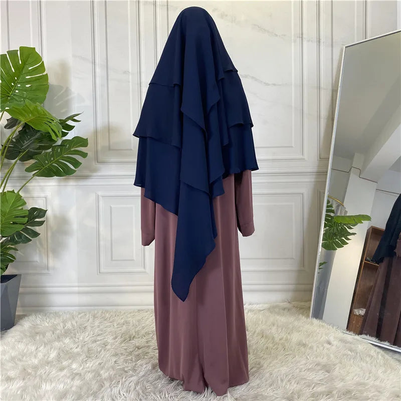 3 Layers Chiffon Long Headcover Headscarf Niqab Headdress