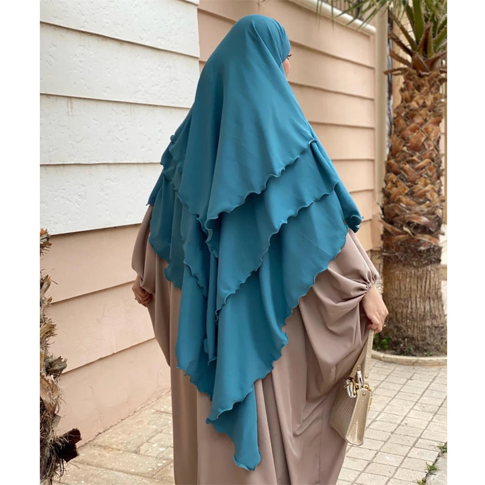 3 Layers Chiffon Long Headcover Headscarf Niqab Headdress