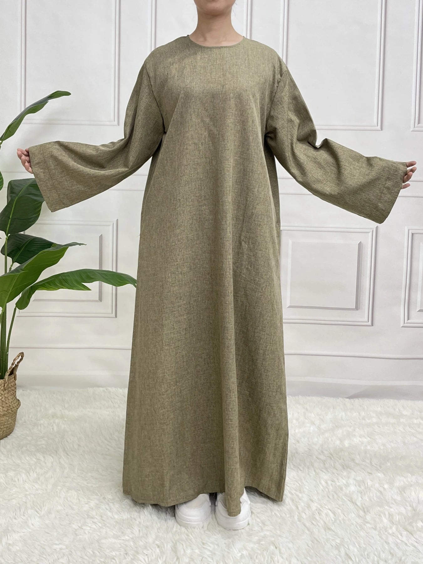Closed Plain Long Sleeve Abaya Without With Belt Basic Clothes