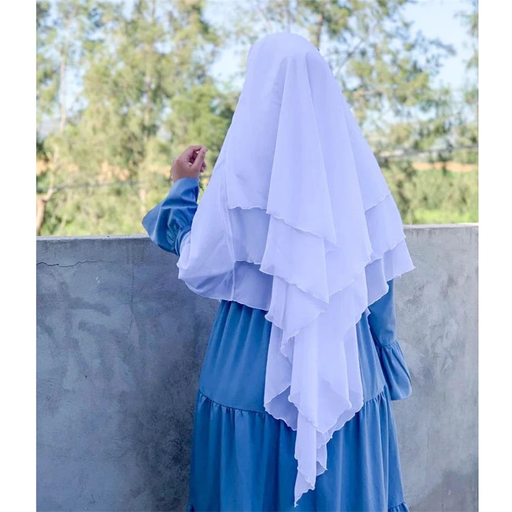 3 Layers Chiffon Long Headcover Headscarf Niqab Headdress