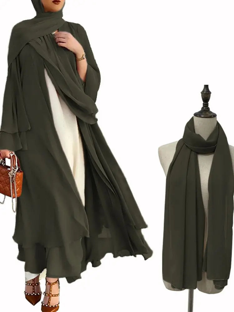 Chiffon Abaya Kimono Cardigan Abayas Casual female With Belt F2664