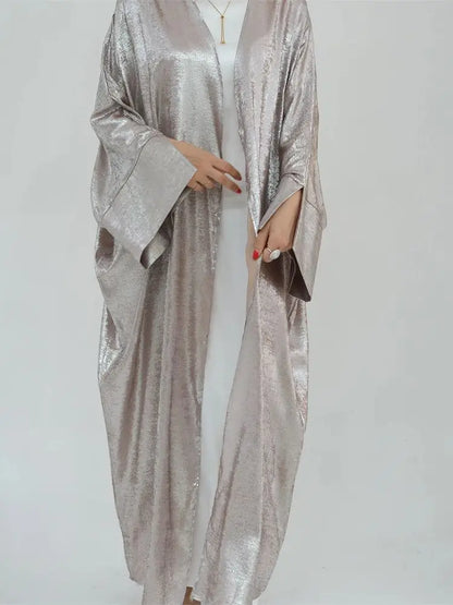 Shiny Batwing Satin Open Kimono Abaya Luxury Abayas Kaftan