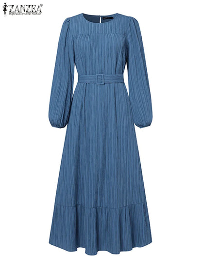 Ruffles Hem Sundress Woman Puff Sleeve O Neck Party Abaya