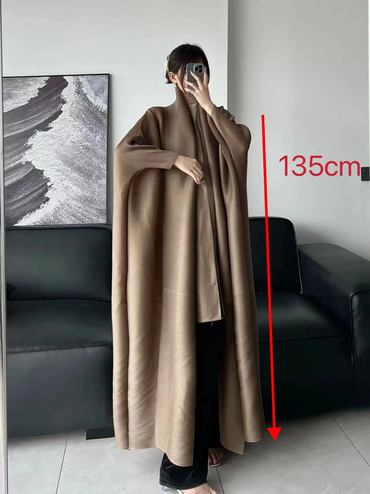 Wrinkled Windbreaker Jacket Bat Sleeve Scarf Collar Gradient Long Retro Coats and Jackets