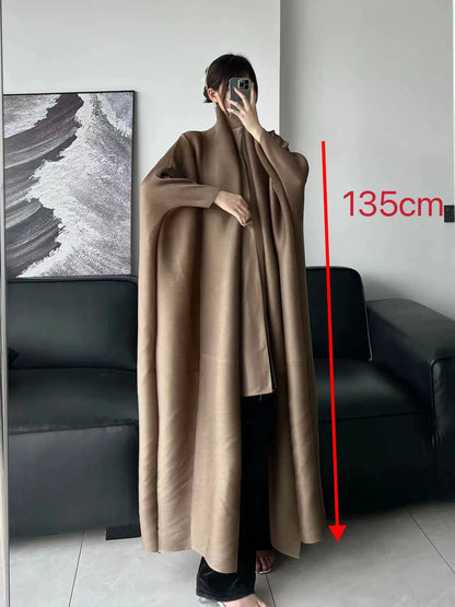 Wrinkled Windbreaker Jacket Bat Sleeve Scarf Collar Gradient Long Retro Coats and Jackets